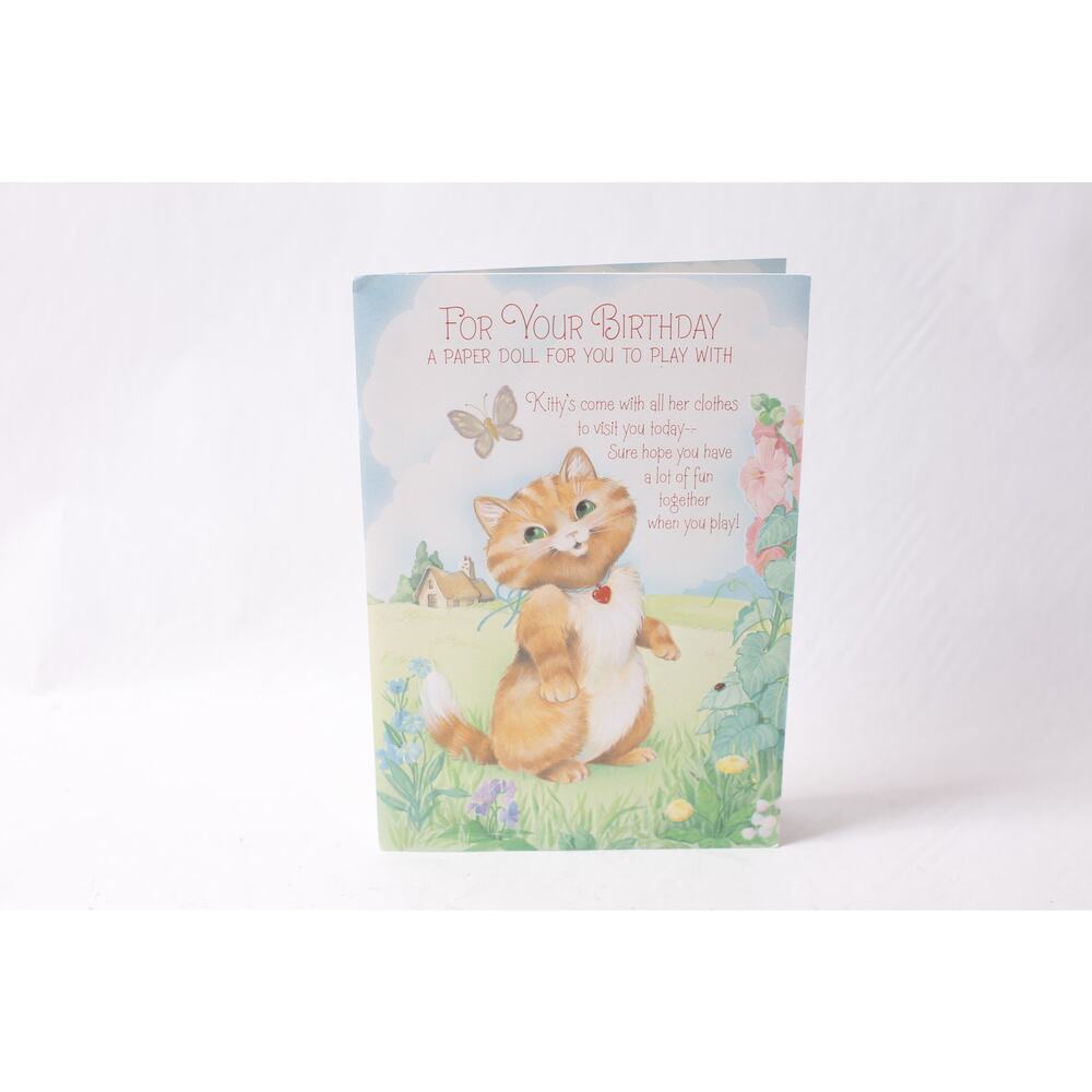 Uncut Vintage Kitty Paper Doll Trifold Birthday Card Gift Idea ~ 260514-WH 1367